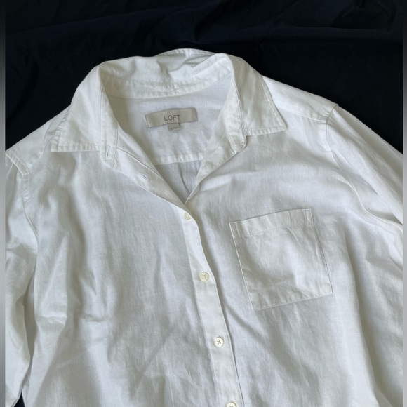 LOFT White Linen Blend Long Sleeve Button Down Shirt Sz S Blouse Classic Coastal - Picture 2 of 6